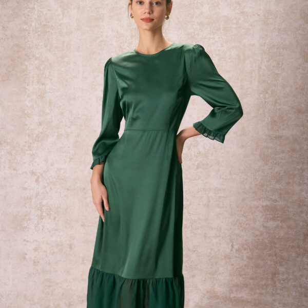 Fabric:This Ruffle Midi Dress is made of Polyester. Polyester is an artificial fiber that feels soft