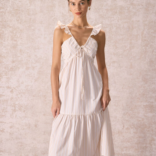 Fabric:This Ruffle Midi Dress is made of Cotton and Polyester. Cotton fabric features humidity balance