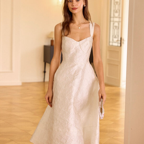Fabric:This Jacquard Midi Dress is made of Polyester. Polyester is an artificial fiber that feels soft