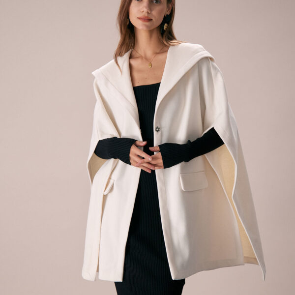 Details:- White- Daily- Fashion- Solid Color- Hooded- Batwing Sleeve- Loose Fit- No Stretch- 97% Polyester