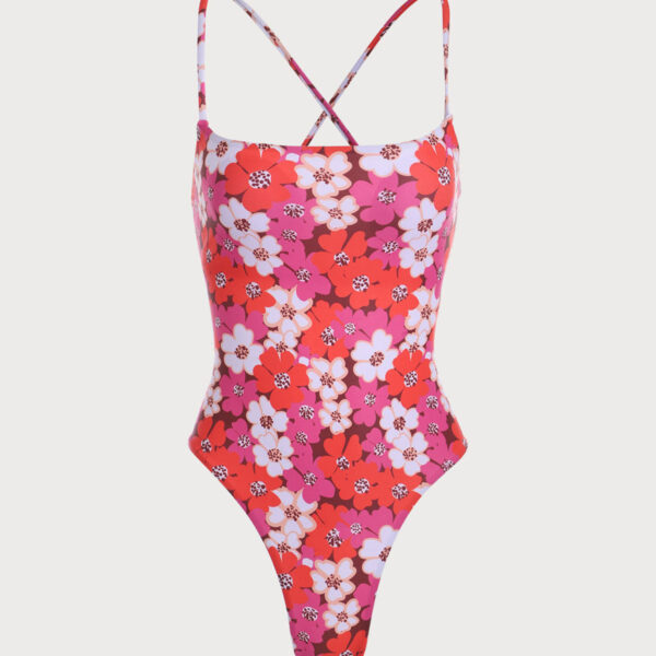 Back Neckline: X Cross Fabric Stretch: High Stretch Pattern Type: Floral Embellishment: Knot