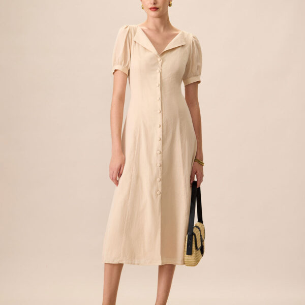 Fabric:This Puff Sleeve Midi Dress is made of Cotton. Cotton fabric features humidity balance