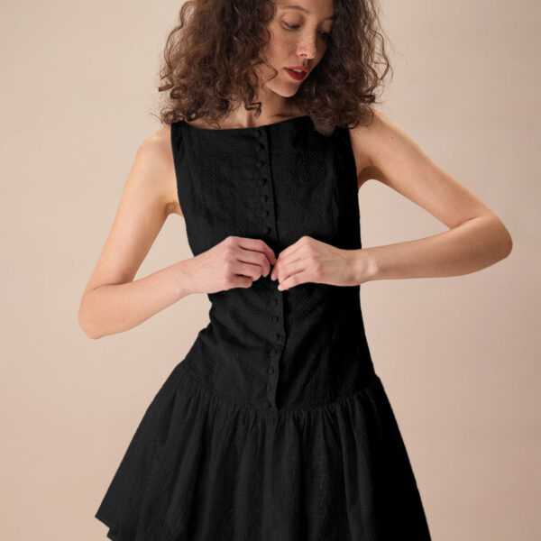 Fabric:This Black Mini Dress is made of Cotton. Cotton fabric features humidity balance