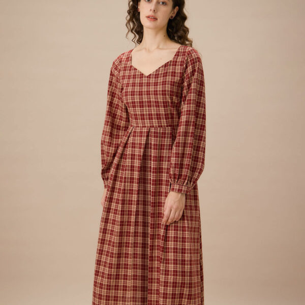 Fabric:This Plaid Midi Dress is made of Cotton. Cotton fabric features humidity balance