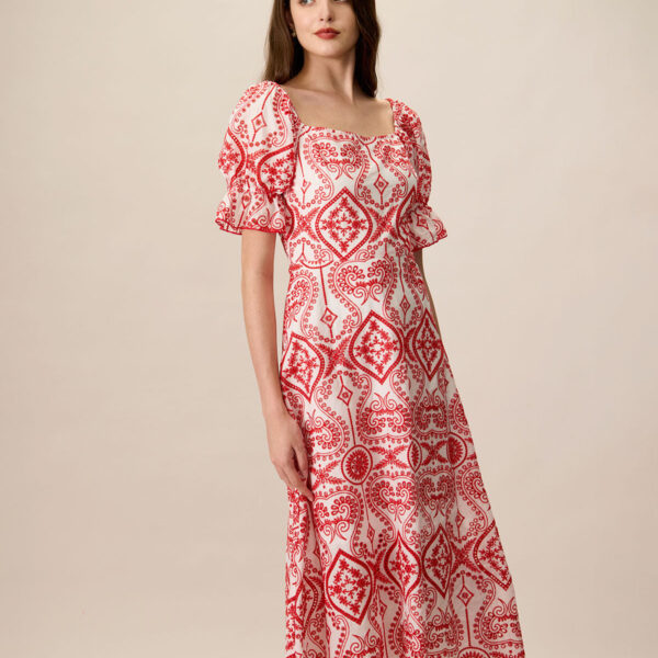 Fabric:This Embroidery Midi Dress is made of Cotton. Cotton fabric features humidity balance