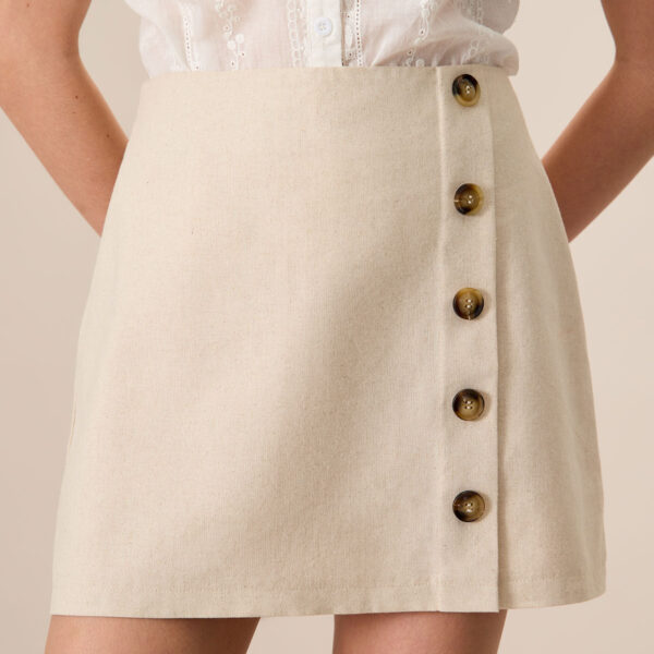Fabric:This Button Mini Skirt is made of Cotton and Linen. Cotton fabric features humidity balance