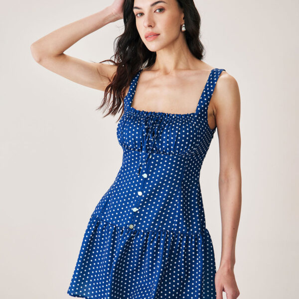 Occasion: Daily Fabric Stretch: No Stretch Waist: Natural Waisted Pattern Type: Polka Dot Embellishment: Button