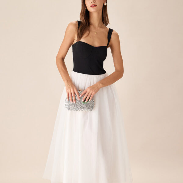 Fabric: This Contrast Midi Dress is made of Polyester and Spandex. Polyester is an artificial fiber that feels soft