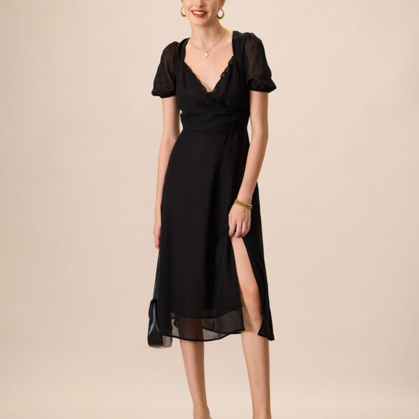 Fabric:This Black Midi Dress is made of Polyester. Polyester is an artificial fiber that feels soft