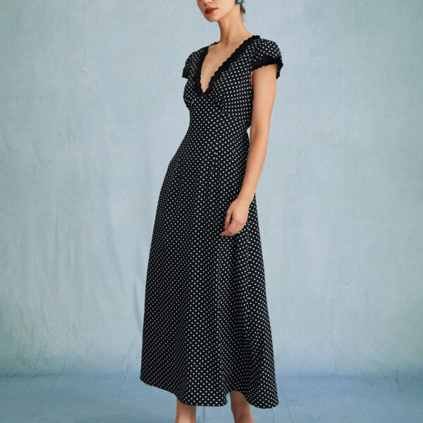 Fabric: This Polka Dot Maxi Dress is made of Polyester. Polyester is an artificial fiber that feels soft