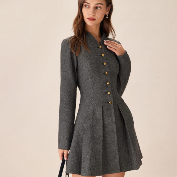 Fabric:This Pleated Mini Dress is made of Polyester. Polyester is an artificial fiber that feels soft