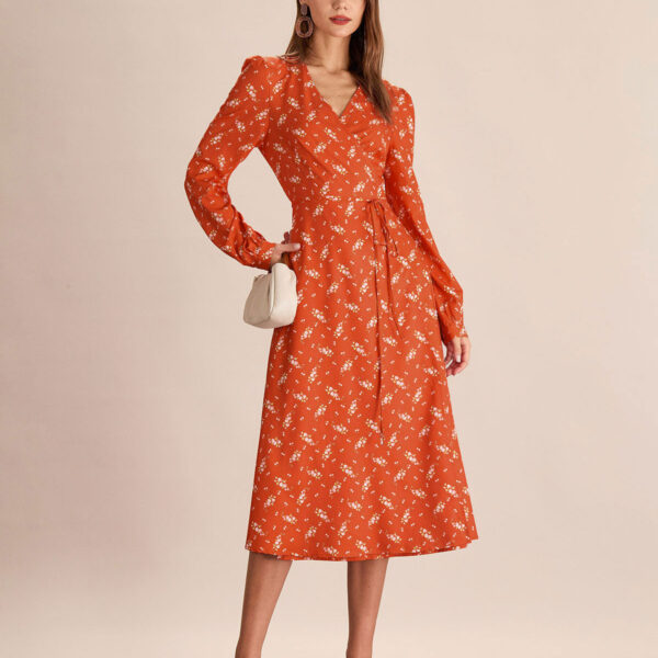 Fabric:This Wrap Midi Dress is made of Polyester. Polyester is an artificial fiber that feels soft