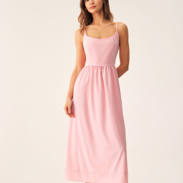 Fabric: This Slip Midi Dress is made of Polyester. Polyester is an artificial fiber that feels soft