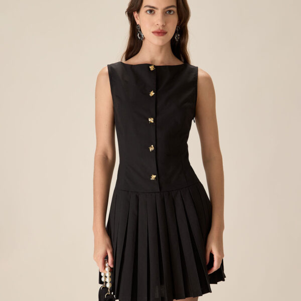 Fabric:This Pleated Mini Dress is made of Polyester and Viscose. Polyester is an artificial fiber that feels soft