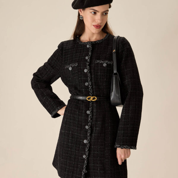 Fabric:This Tweed Mini Dress is made of Polyester. Polyester is an artificial fiber that feels soft