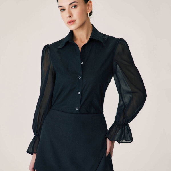 Fabric:This See-through Blouse is made of Polyester. Polyester is an artificial fiber that feels soft
