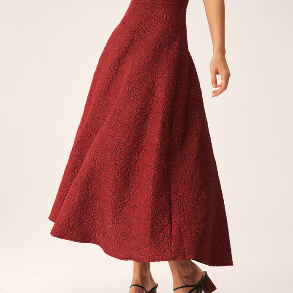 Fabric:This Jacquard Midi Skirt is made of Polyester. Polyester is an artificial fiber that feels soft
