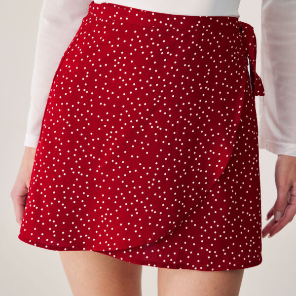 Fabric:This Wrap Mini Skirt is made of Polyester and Cotton. Polyester is an artificial fiber that feels soft