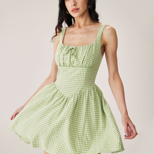 Fabric:This Plaid Mini Dress is made of Polyester. Polyester is an artificial fiber that feels soft