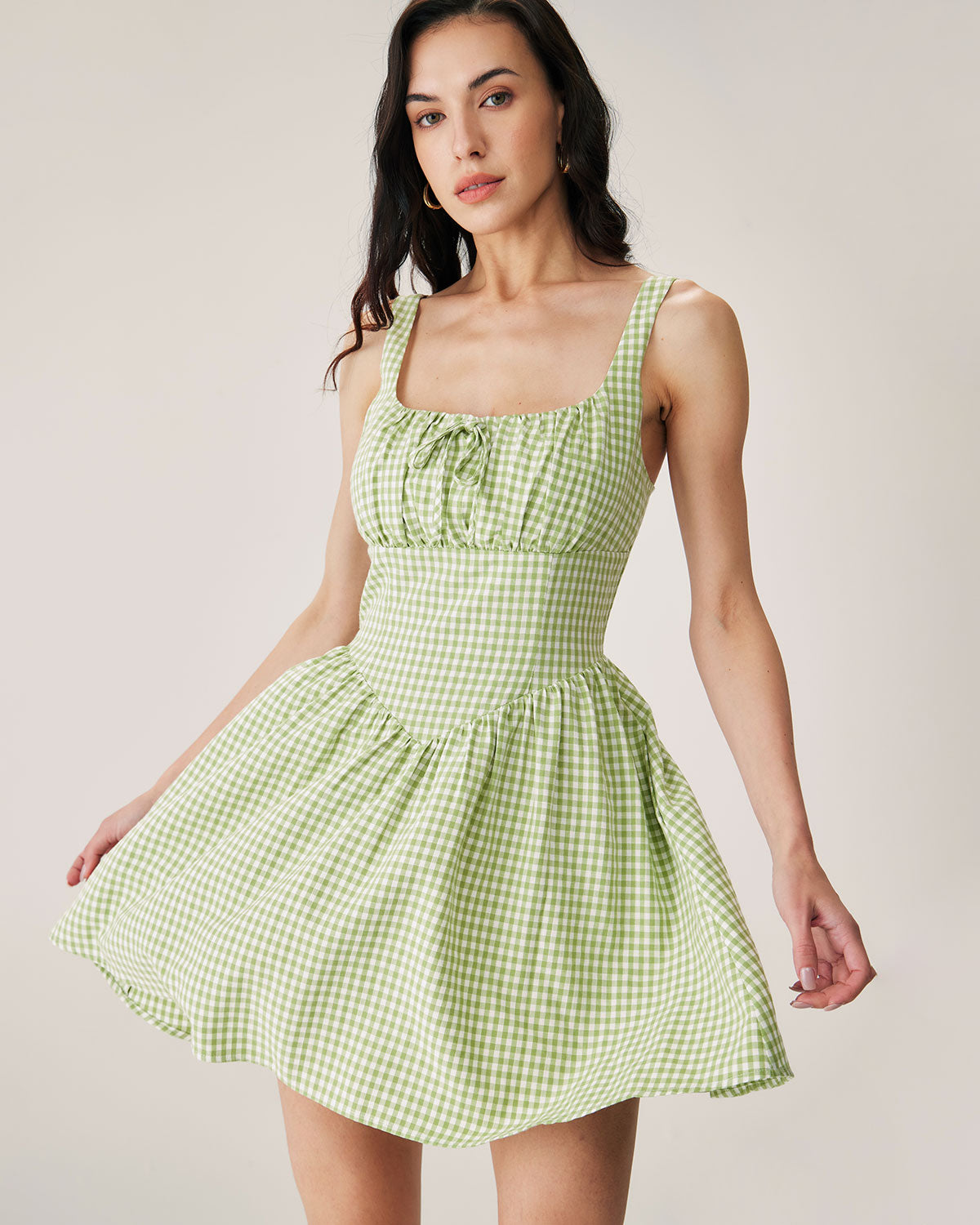 Fabric:This Plaid Mini Dress is made of Polyester. Polyester is an artificial fiber that feels soft