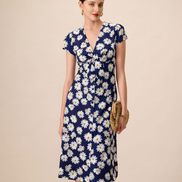 Fabric:This Floral Midi Dress is made of Polyester. Polyester is an artificial fiber that feels soft