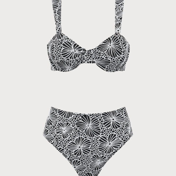 Back Neckline: Square Fabric Stretch: High Stretch Waist: High Waisted Closure Type: Elastic Waist Pattern Type: Floral Embellishment: Elastic Waist