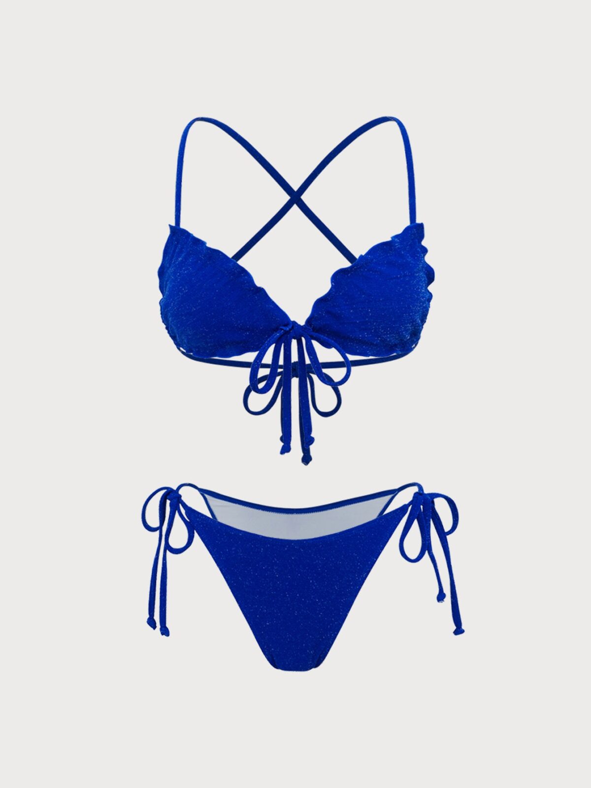 Back Neckline: X Cross Fabric Stretch: Medium Stretch Waist: Low Waisted Closure Type: Drawstring Pattern Type: Solid Embellishment: Knot