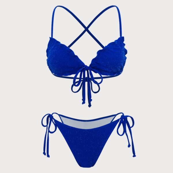Back Neckline: X Cross Fabric Stretch: Medium Stretch Waist: Low Waisted Closure Type: Drawstring Pattern Type: Solid Embellishment: Knot