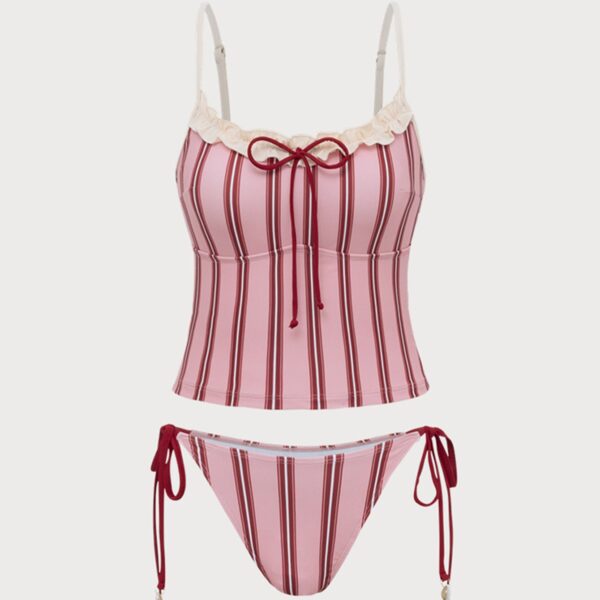 Back Neckline: Strap Fabric Stretch: High Stretch Waist: Low Waisted Closure Type: Drawstring Pattern Type: Striped Embellishment: Floral