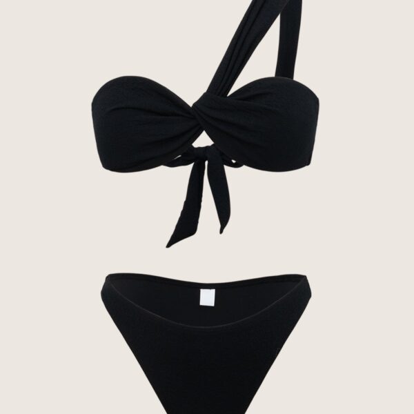 Back Neckline: One shoulder Fabric Stretch: High Stretch Waist: Low Waisted Closure Type: Elastic Waist Pattern Type: Solid Embellishment: Jacquard