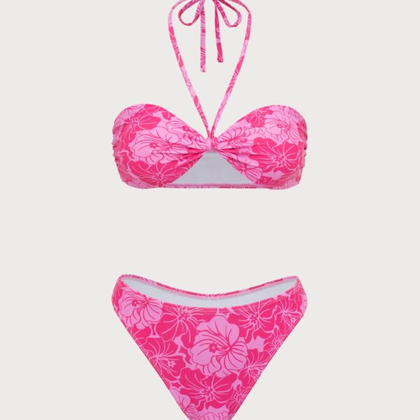 Back Neckline: Strappy Fabric Stretch: High Stretch Waist: Low Waisted Closure Type: Elastic Waist Pattern Type: Floral Embellishment: Knot