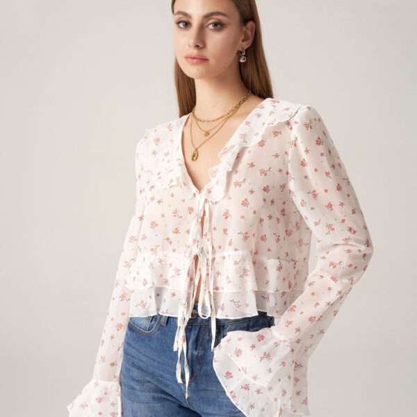 - Occasion: Daily - Top Length: Waist - Fabric Stretch: No Stretch - Sleeve Type: Poet Sleeve - Embellishment: See Through